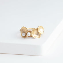 Load image into Gallery viewer, Gold petal four petal ring with pearls