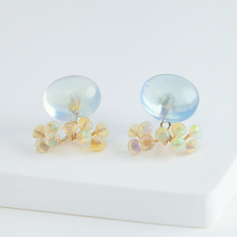 Fairy cabochon aquamarine and opal earrings