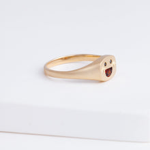 Load image into Gallery viewer, Small happy face signet ring with sparkly cheeks