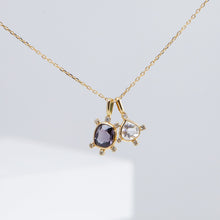 Load image into Gallery viewer, Tiny pear rainbow moonstone and diamond necklace