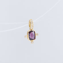 Load image into Gallery viewer, Tiny burgundy rectangular spinel and diamond necklace (with diamond bail)