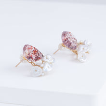 Load image into Gallery viewer, Fairy pear lepidocrocite in quartz and mixed pearl earrings