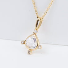 Load image into Gallery viewer, Tiny pear rainbow moonstone and diamond necklace