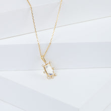 Load image into Gallery viewer, Tiny rectangular rainbow moonstone and diamond necklace