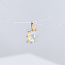 Load image into Gallery viewer, Tiny rectangular rainbow moonstone and diamond necklace