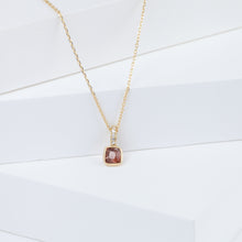 Load image into Gallery viewer, Tiny red square spinel necklace (with diamond bail)