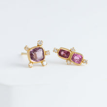Load image into Gallery viewer, Tiny pink and burgundy spinel and diamond earring