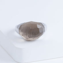 Load image into Gallery viewer, Mini rock faceted round smoky quartz ring - silver