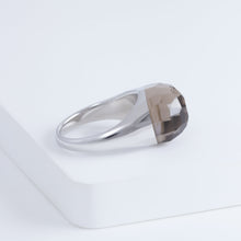 Load image into Gallery viewer, Mini rock faceted round smoky quartz ring - silver