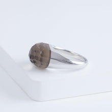 Load image into Gallery viewer, Mini rock faceted round smoky quartz ring - silver