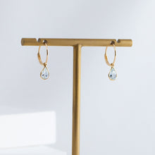 Load image into Gallery viewer, Gemstone pear aquamarine hoop earrings