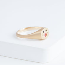 Load image into Gallery viewer, Small oval mouth face signet ring with sparkly cheeks
