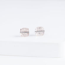 Load image into Gallery viewer, Band one-of-a-kind platinum iridescent morganite studs
