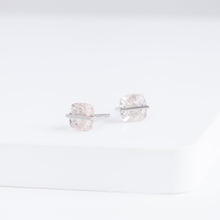 Load image into Gallery viewer, Band one-of-a-kind platinum iridescent morganite studs