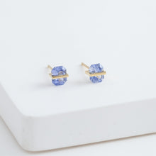 Load image into Gallery viewer, Band icy blue sapphire studs