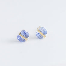 Load image into Gallery viewer, Band icy blue sapphire studs