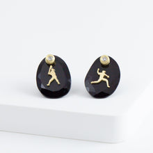 Load image into Gallery viewer, Baseball MVP onyx diamond earrings