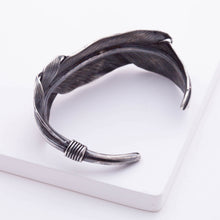 Load image into Gallery viewer, Oxidized silver feather cuff bracelet