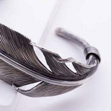 Load image into Gallery viewer, Oxidized silver feather cuff bracelet