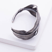 Load image into Gallery viewer, Oxidized silver feather cuff bracelet