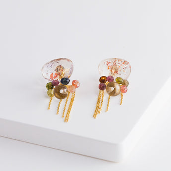 Fairy lepidocrocite in quartz and tourmaline earrings with chains - Kolekto