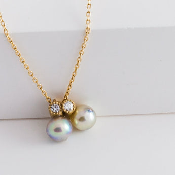 Baby Akoya pearl double pearl diamond necklace - Kolekto