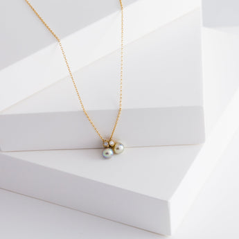 Baby Akoya pearl double pearl diamond necklace - Kolekto