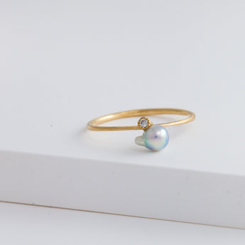 Baby Akoya pearl single pearl diamond ring - Kolekto