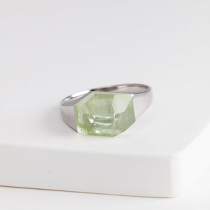 Mini rock crystal green aquamarine ring - silver