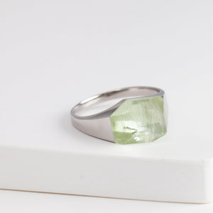Mini rock crystal green aquamarine ring - silver