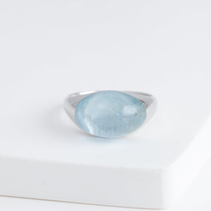 Mini rock round blue aquamarine ring - silver