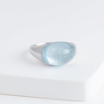Mini rock round blue aquamarine ring - silver