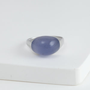 Mini rock round blue chalcedony ring - silver