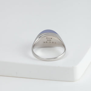Mini rock round blue chalcedony ring - silver