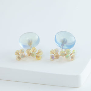 Fairy cabochon aquamarine and opal earrings