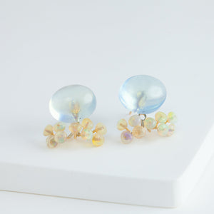 Fairy cabochon aquamarine and opal earrings