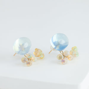 Fairy cabochon aquamarine and opal earrings