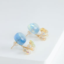 Load image into Gallery viewer, Fairy cabochon aquamarine and opal earrings
