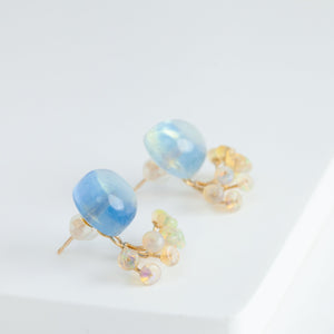 Fairy cabochon aquamarine and opal earrings