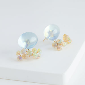 Fairy cabochon aquamarine and opal earrings