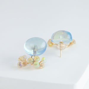 Fairy cabochon aquamarine and opal earrings