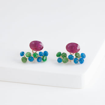 Fairy ruby and mixed stones earrings (facet-ruby)