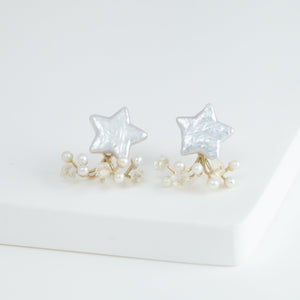 Fairy star pearl and mixed white stone earrings