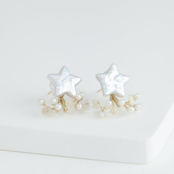 Fairy star pearl and mixed white stone earrings