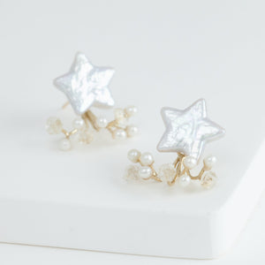 Fairy star pearl and mixed white stone earrings