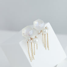 Load image into Gallery viewer, Fairy moonstone and pearl earrings with chains
