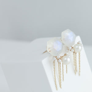 Fairy moonstone and pearl earrings with chains
