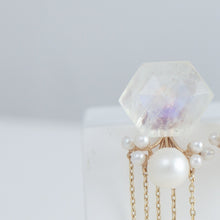 Load image into Gallery viewer, Fairy moonstone and pearl earrings with chains
