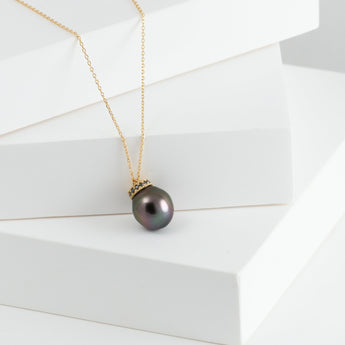 Swirl black pearl long necklace