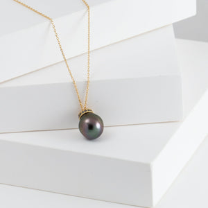 Swirl black pearl long necklace